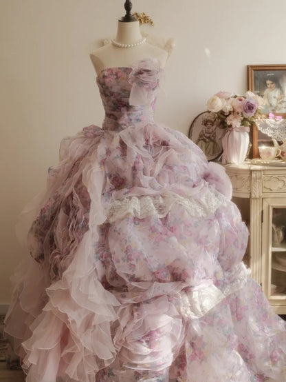 Sweet 16 Dress Ball Gown Strapless Floral Lilac With Tiered Vestido De 15 Sweet Sixteen Dress RB9767