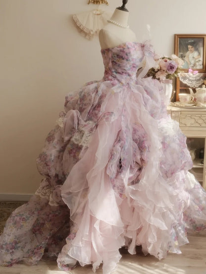 Sweet 16 Dress Ball Gown Strapless Floral Lilac With Tiered Vestido De 15 Sweet Sixteen Dress RB9767