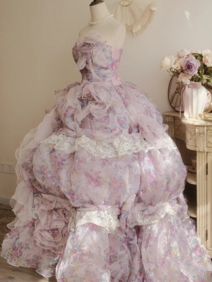 Sweet 16 Dress Ball Gown Strapless Floral Lilac With Tiered Vestido De 15 Sweet Sixteen Dress RB9767