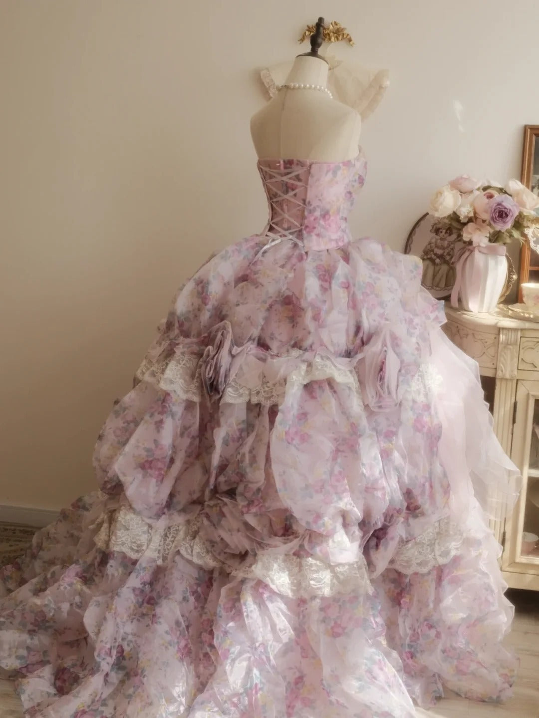 Sweet 16 Dress Ball Gown Strapless Floral Lilac With Tiered Vestido De 15 Sweet Sixteen Dress RB9767