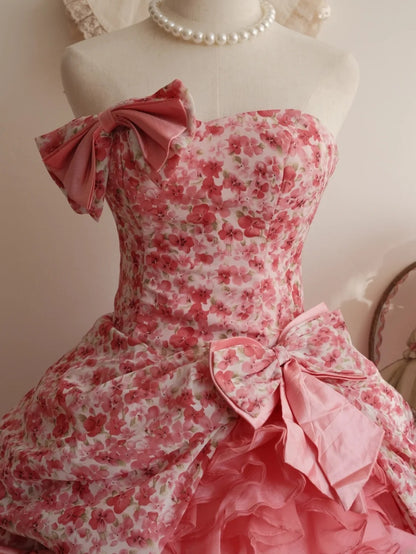 Sweet 16 Dress Ball Gown Strapless Pink Floral With Tiered Vestido De 15 Sweet Sixteen Dress RB9768