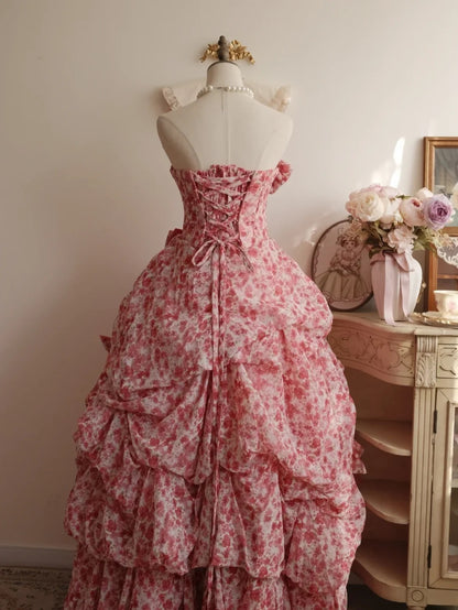 Sweet 16 Dress Ball Gown Strapless Pink Floral With Tiered Vestido De 15 Sweet Sixteen Dress RB9768