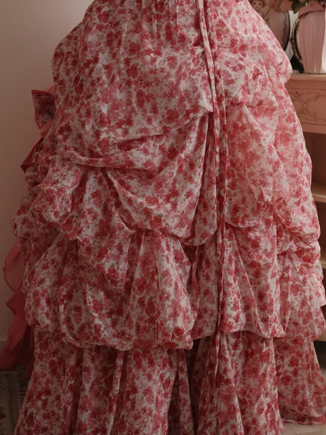 Sweet 16 Dress Ball Gown Strapless Pink Floral With Tiered Vestido De 15 Sweet Sixteen Dress RB9768