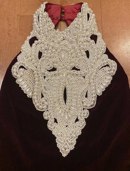 Prom Dress Sheath High Neck Burgundy Velvet Long Romantic Evening Gown for Prom RB9770