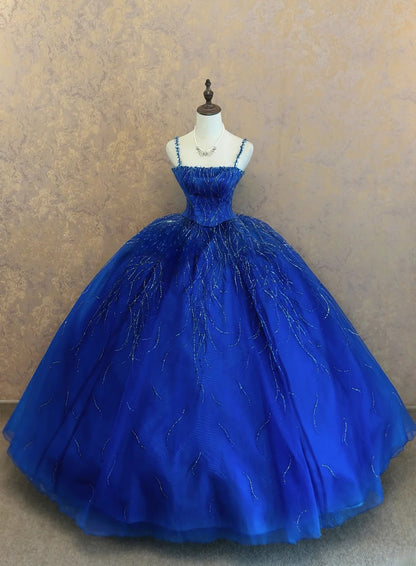 Sweet 16 Dress Royal Blue Ball Gown With Spaghetti Straps Tulle Sweet Sixteen Dress RB9771