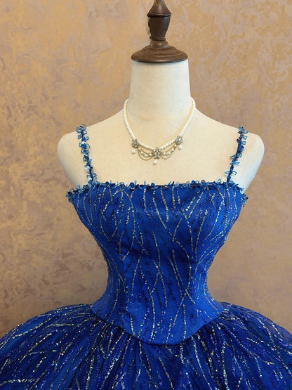 Sweet 16 Dress Royal Blue Ball Gown With Spaghetti Straps Tulle Sweet Sixteen Dress RB9771