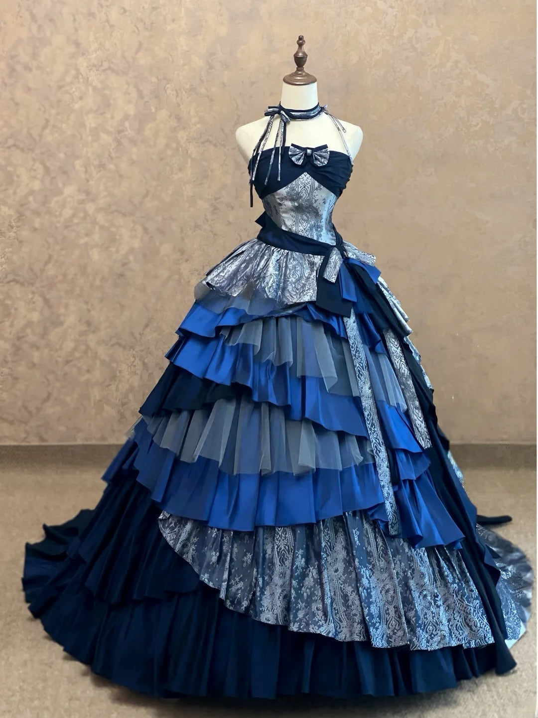 Sweet 16 Dress Ball Gown Strapless Navy Blue Chiffon With Tiered Vestido De 15 Sweet Sixteen Dress RB9772