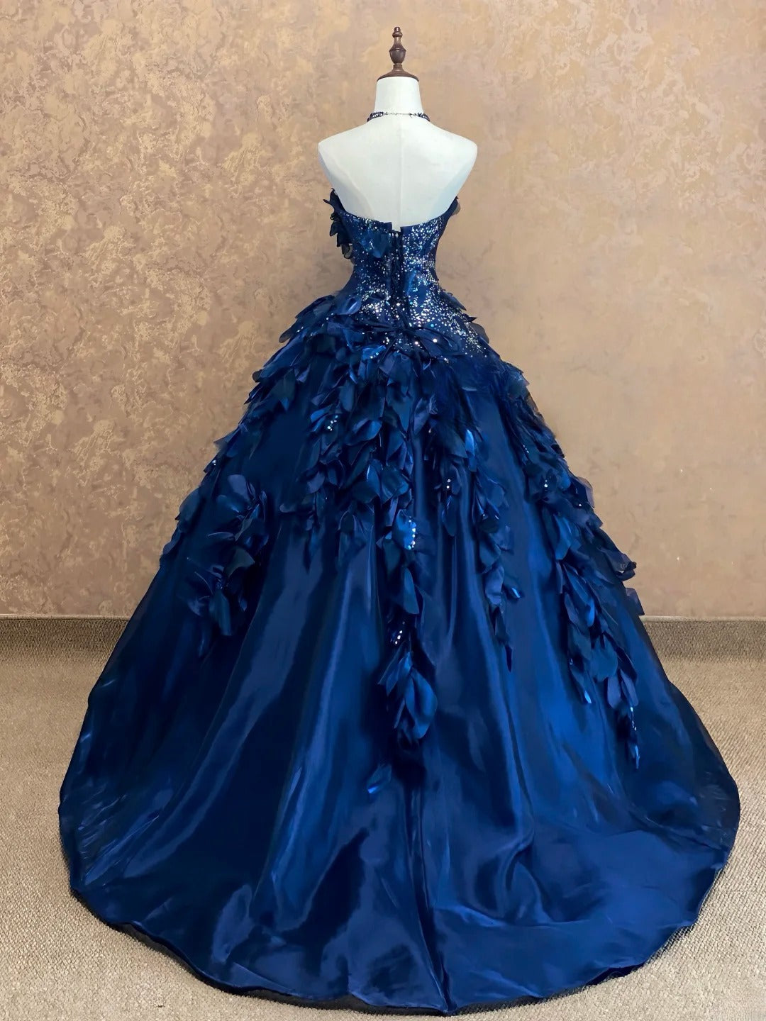 Sweet 16 Dress Navy Blue Ball Gown With Halter Satin Tulle Sweet Sixteen Dress RB9773