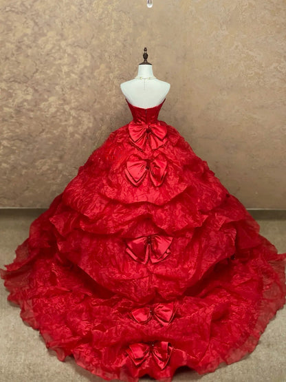 Sweet 16 Dress Red Sweetheart Ball Gown With Bow-knot Sweet Sixteen Dress RB9777