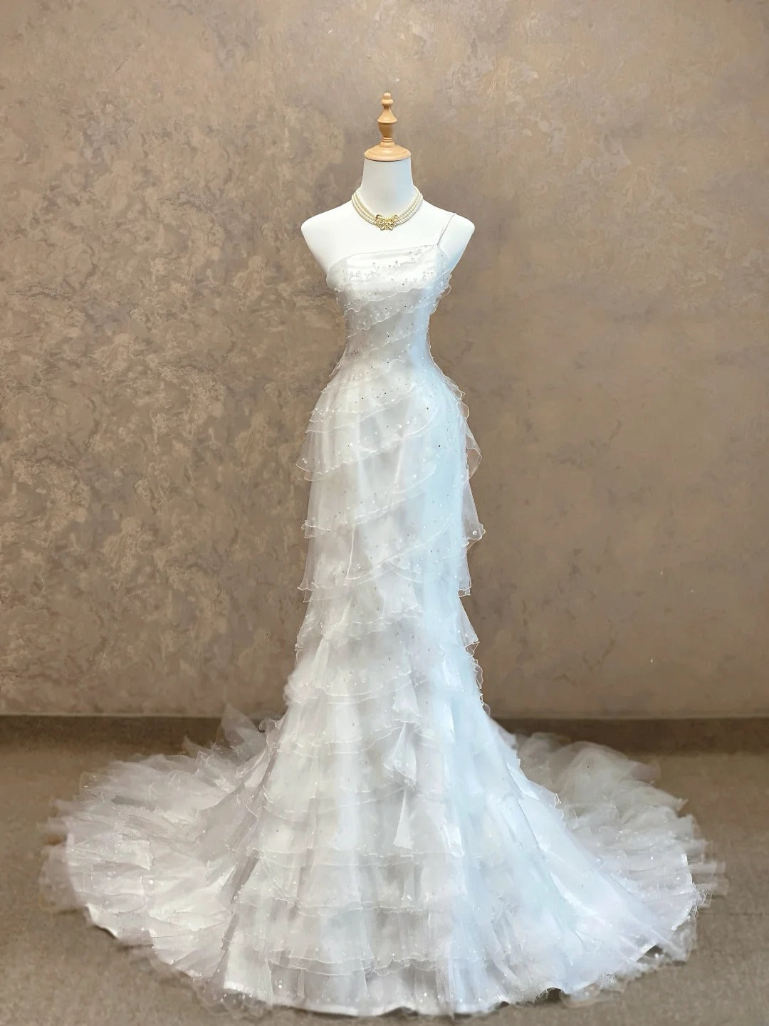 Prom Dress Mermaid One Shoulder Whit With Tiered Layers Long Romantic Evening Gown for Prom RB9778