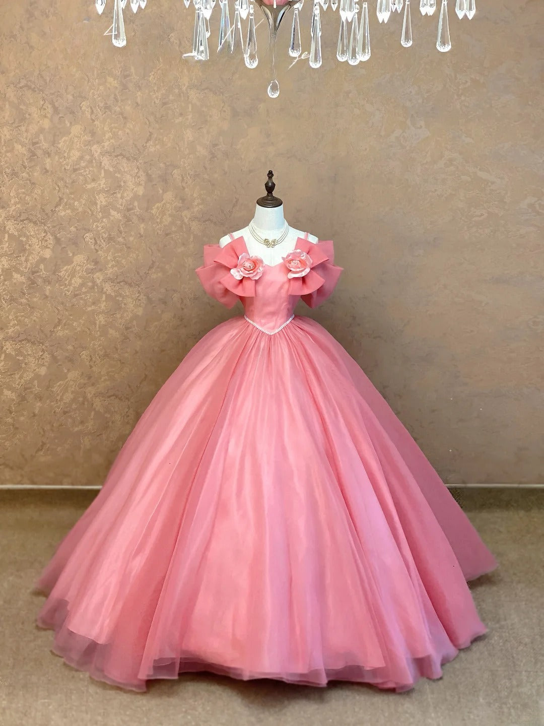 Sweet 16 Dress Ball Gown Spaghetti Straps With Flowers Pink Sweet Sixteen Dress RB9783