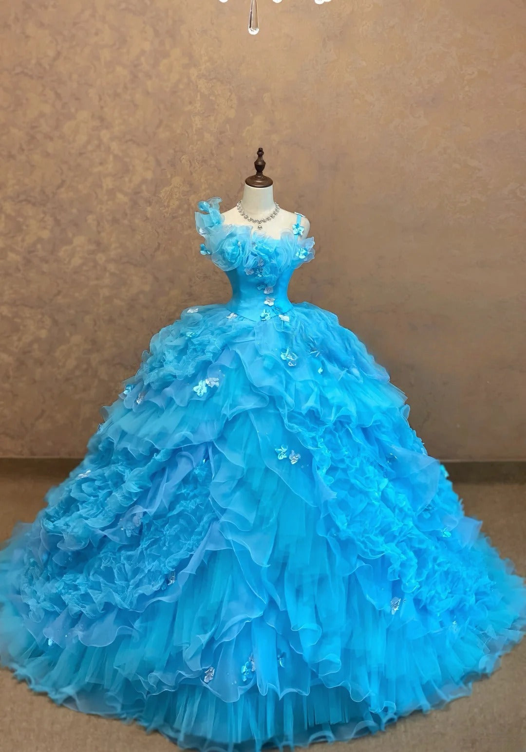 Sweet 16 Dress Blue Ball Gown Spaghetti Straps With Tiered Layers Sweet Sixteen Dress RB9782