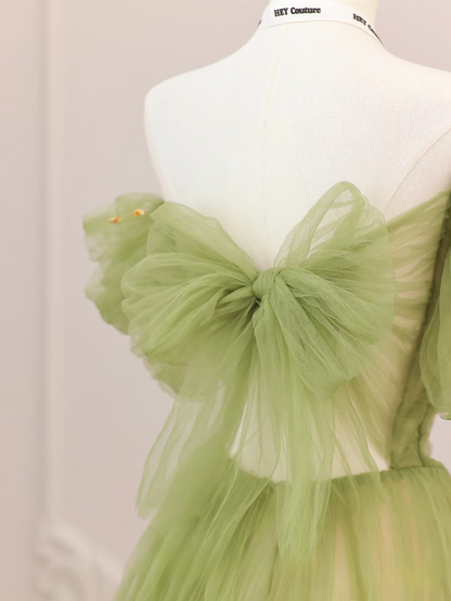 Elegant A line Off The Shoulder Green Tulle Long Floor Length Prom Dress Inspiration Prom Dresses Graduation Dress AU002
