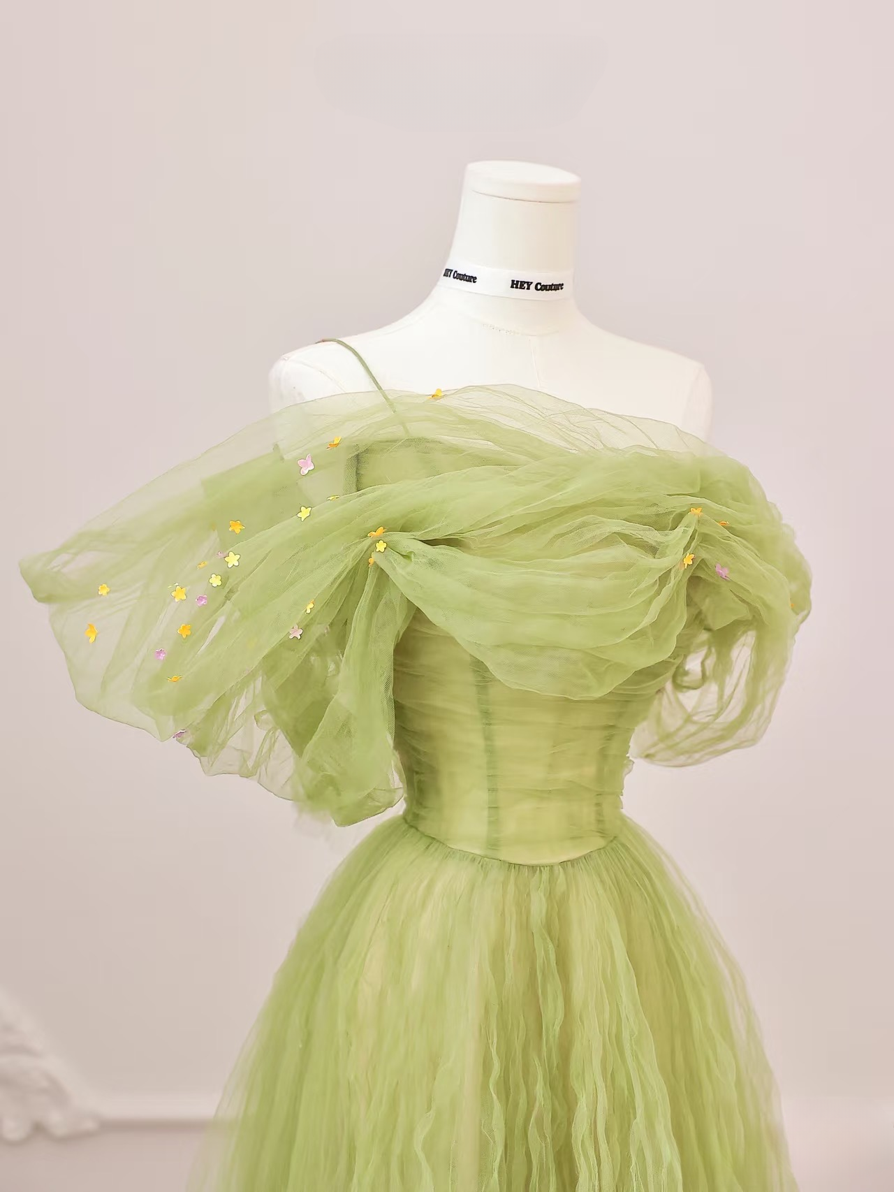 Elegant A line Off The Shoulder Green Tulle Long Floor Length Prom Dress Inspiration Prom Dresses Graduation Dress AU002
