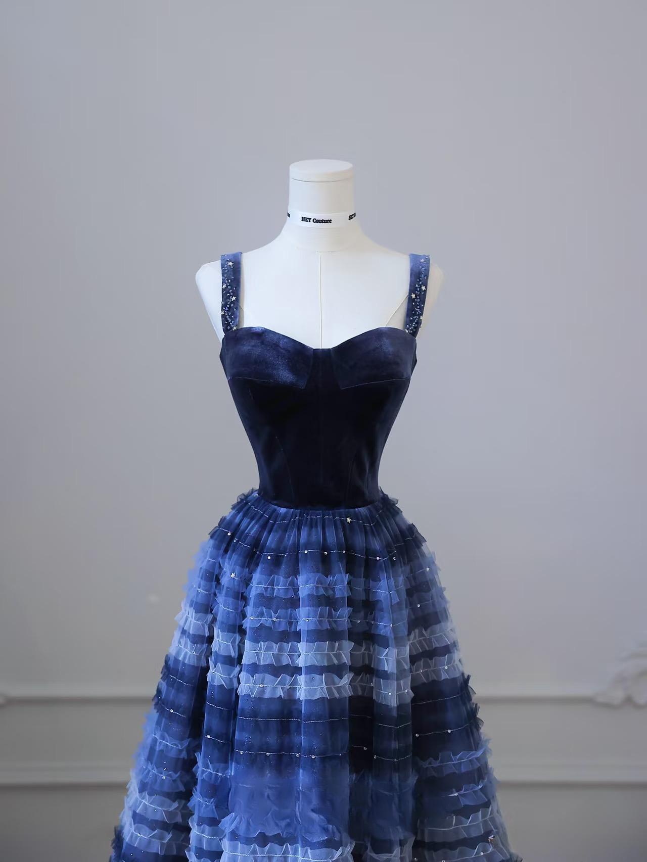 Elegant A Line Straps Sleeveless Navy Blue Tulle Floor Length Prom Dress Inspiration Ideas Prom Inspo Dresses Graduation Dress AU003