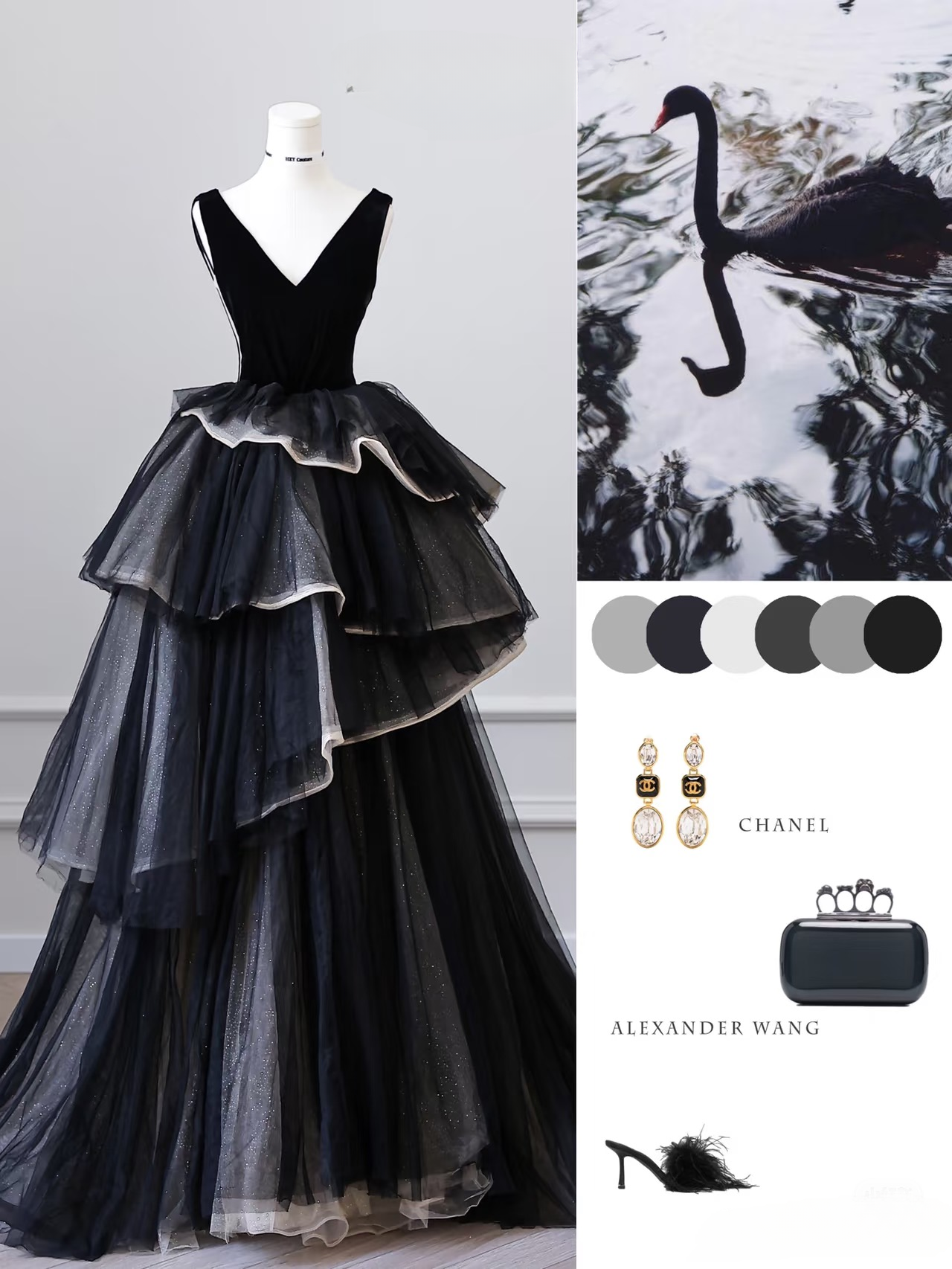 Elegant Ball Gown V Neck Sleeveless Black Tulle Floor Length Prom Dress Inspiration Ideas Prom Inspo Dresses Graduation Dress AU004