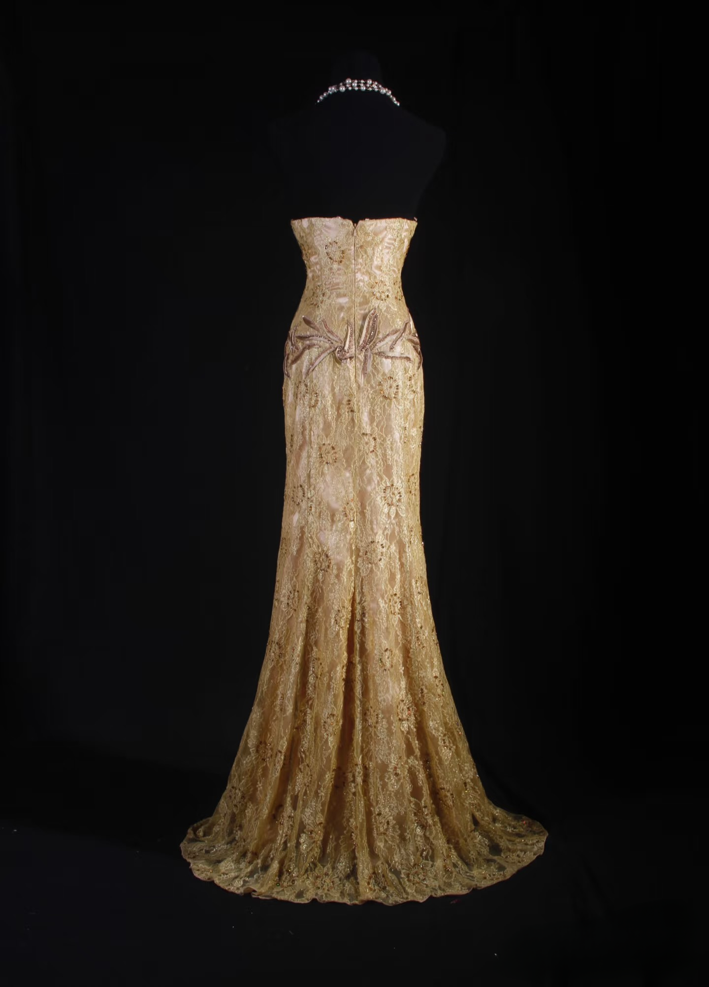 Retro Prom Dresses Mermaid Sweetheart Gold Lace Beads Vintage Long Prom Dresses Party Gowns AU004