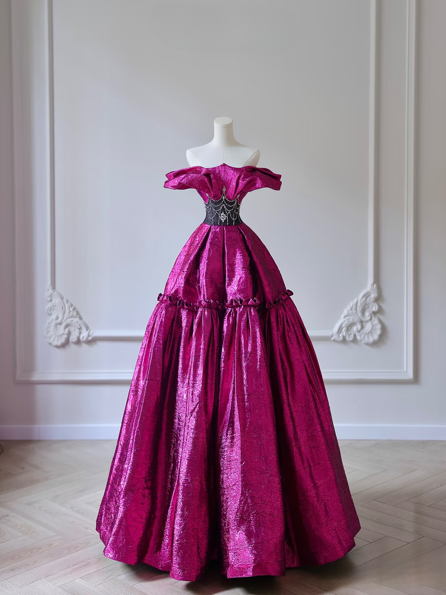 Ball Gown Off The Shoulder Cap Sleeves Satin Floor Length Stunning Prom Dresses Inspiration Prom Dress Graduation Dress AU005