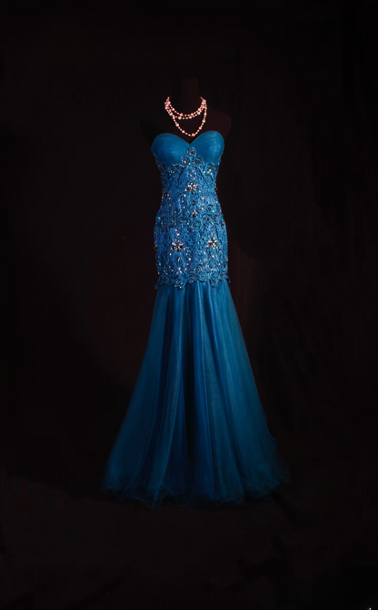 Retro Prom Dresses Mermaid Sweetheart Tulle Lace With Silver Beads Vintage Long Prom Dresses Party Gowns AU005