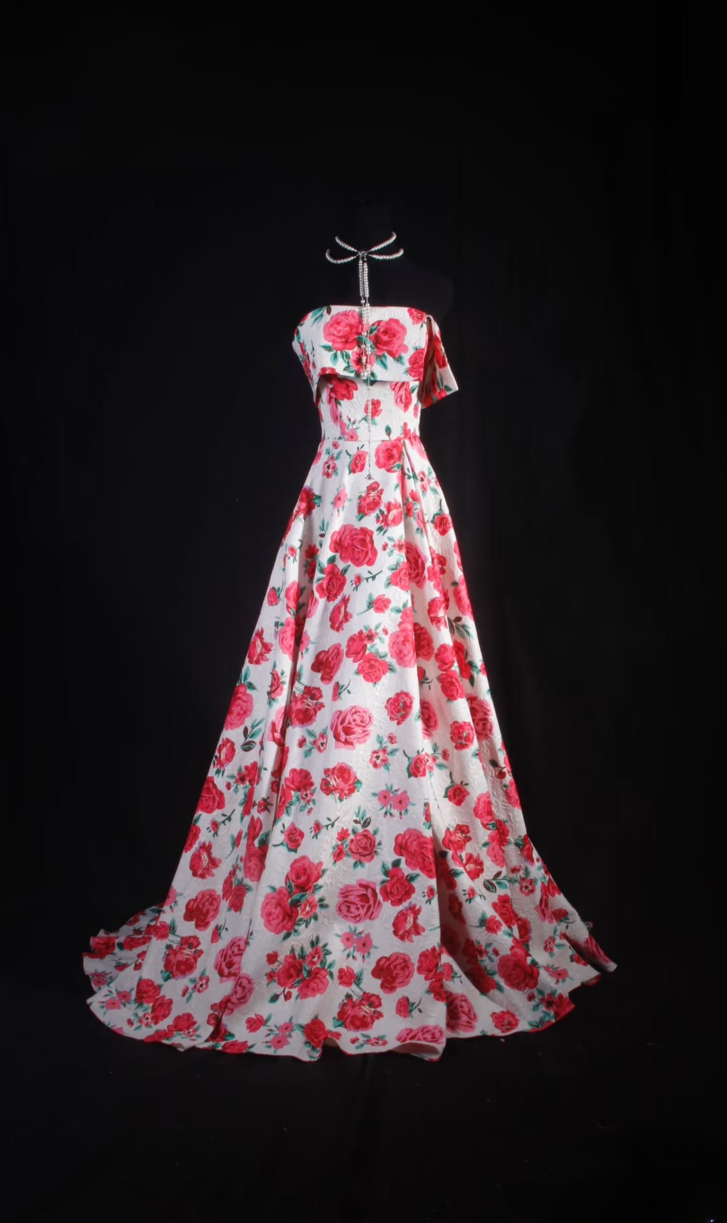 Charming A line Strapless Floral Pink Satin Inspiration Long Prom Dresses Evening Party Dress Prom Gowns AU006