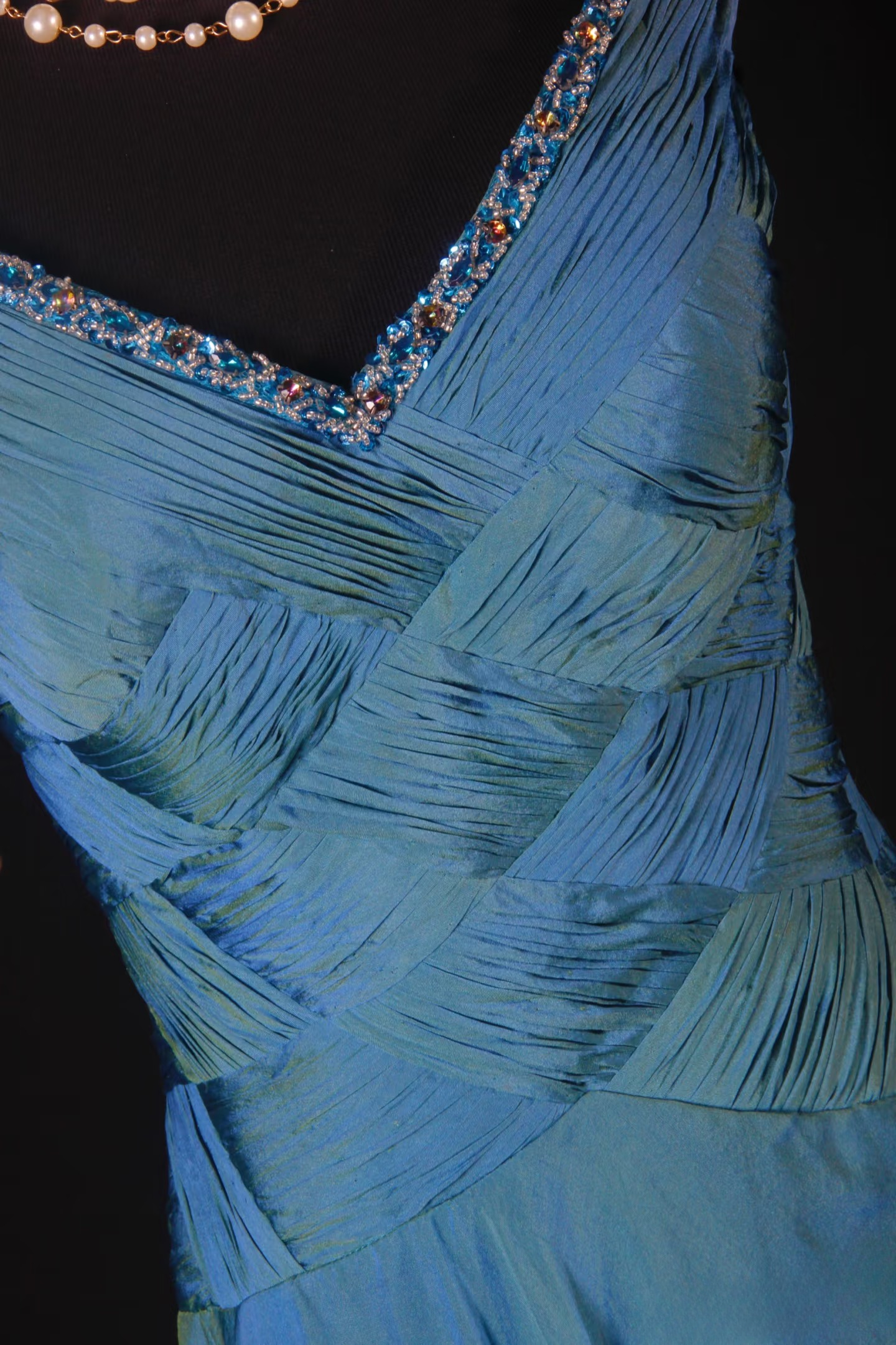 Vintage Prom Dresses 1950s Retro Classy A Line V Neck Teal Blue Chiffon Inspo Long Prom Gown AU008