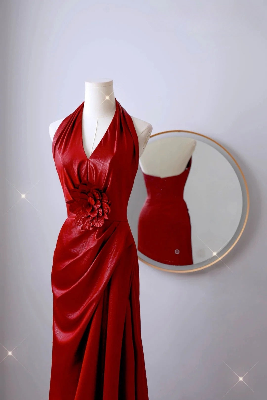 Sexy Mermaid Halter Red Sequin Prom Dresses Long Party Dress 21st Birthday Outfits Graduation Dress AU008