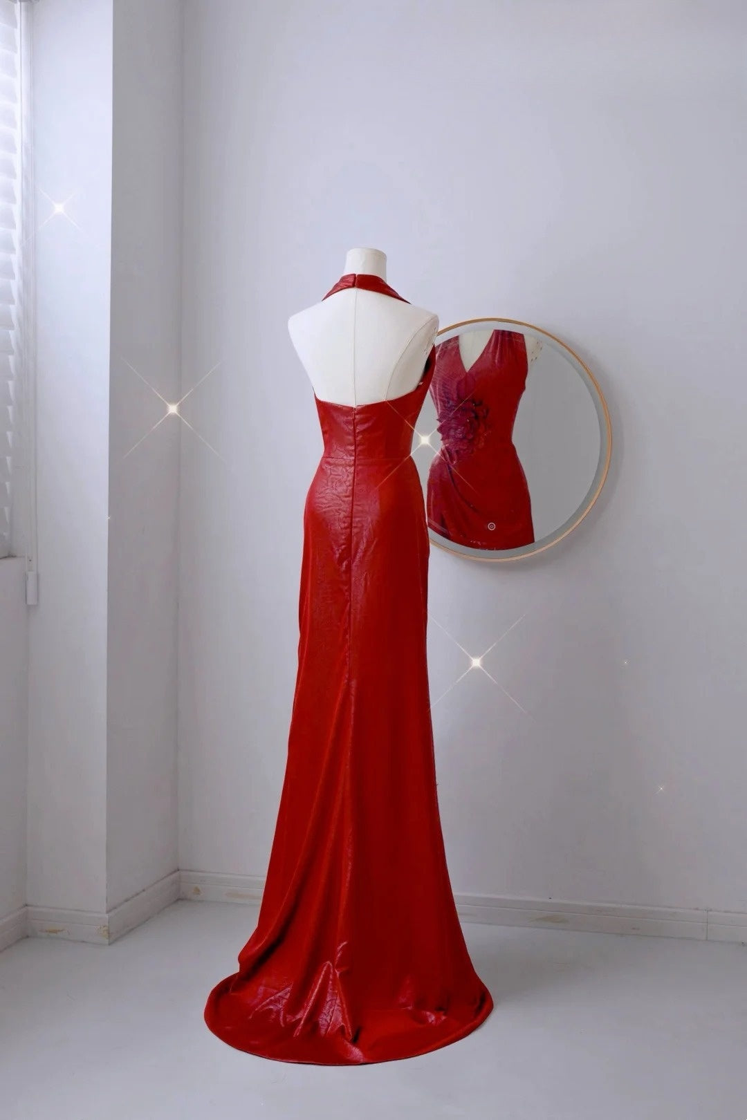 Sexy Mermaid Halter Red Sequin Prom Dresses Long Party Dress 21st Birthday Outfits Graduation Dress AU008