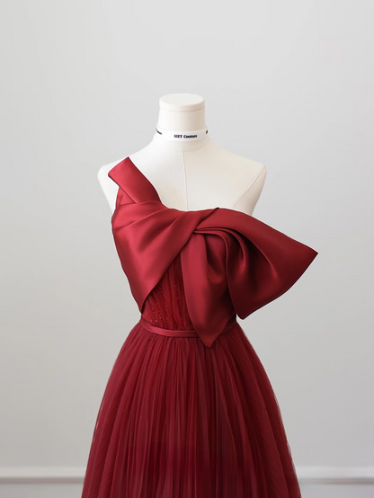 Elegant A Line Strapless Sleeveless Burgundy Tulle Floor Length Amazing Prom Dress Inspiration Ideas Prom Inspo Dresses Graduation Dress AU009