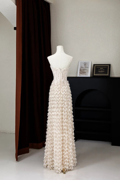 Whimsical A Line Strapless Fitted Long Lace Wedding Dress Bride Gowns Wedding Dresses AU009