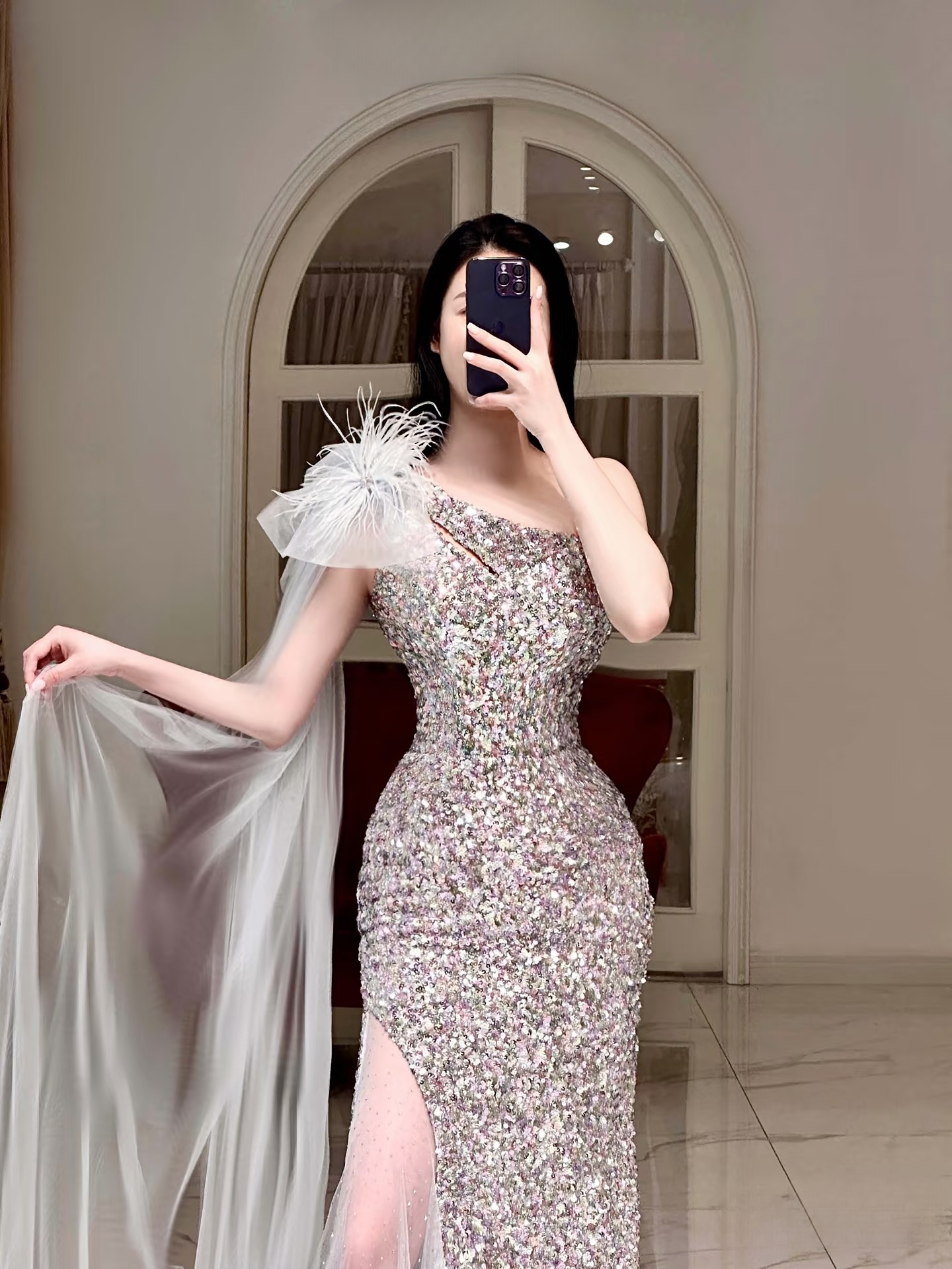 Sheath One Shoulder Sleeveless Sequin Floor Length Stunning Prom Dresses 2026 Inspiration Prom Dress Princess Graduation Dress AU010