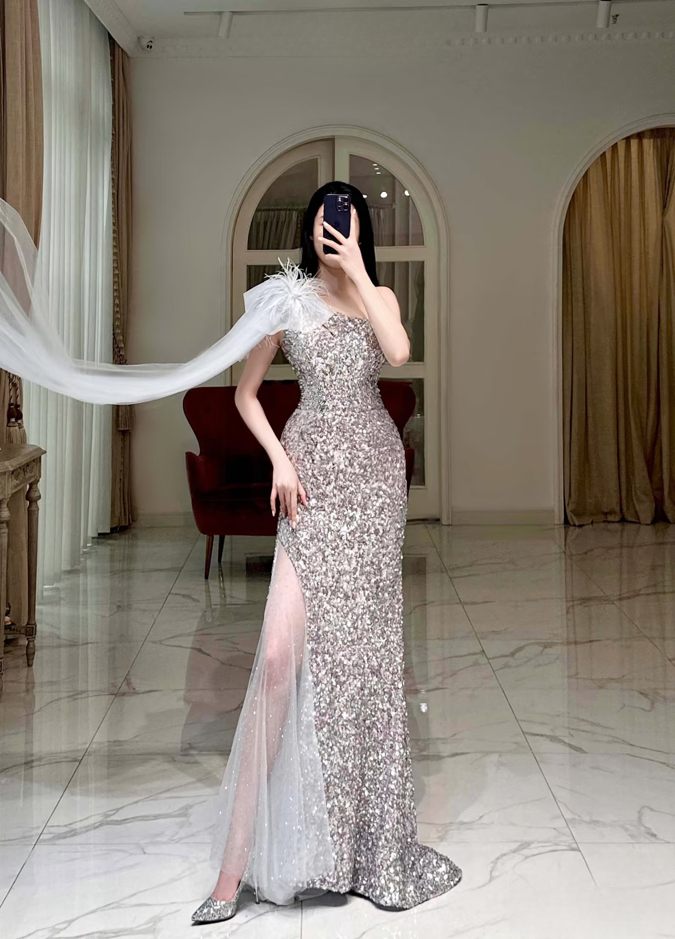 Sheath One Shoulder Sleeveless Sequin Floor Length Stunning Prom Dresses 2026 Inspiration Prom Dress Princess Graduation Dress AU010