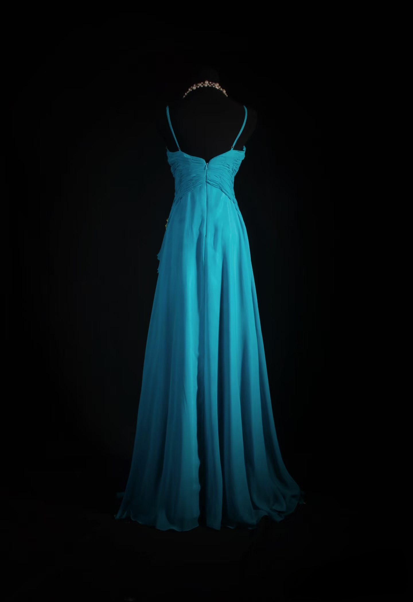 Retro Prom Dresses A Line Spaghetti Strap Blue Chiffon Vintage Fashion Long Prom Dresses Party Gowns AU010