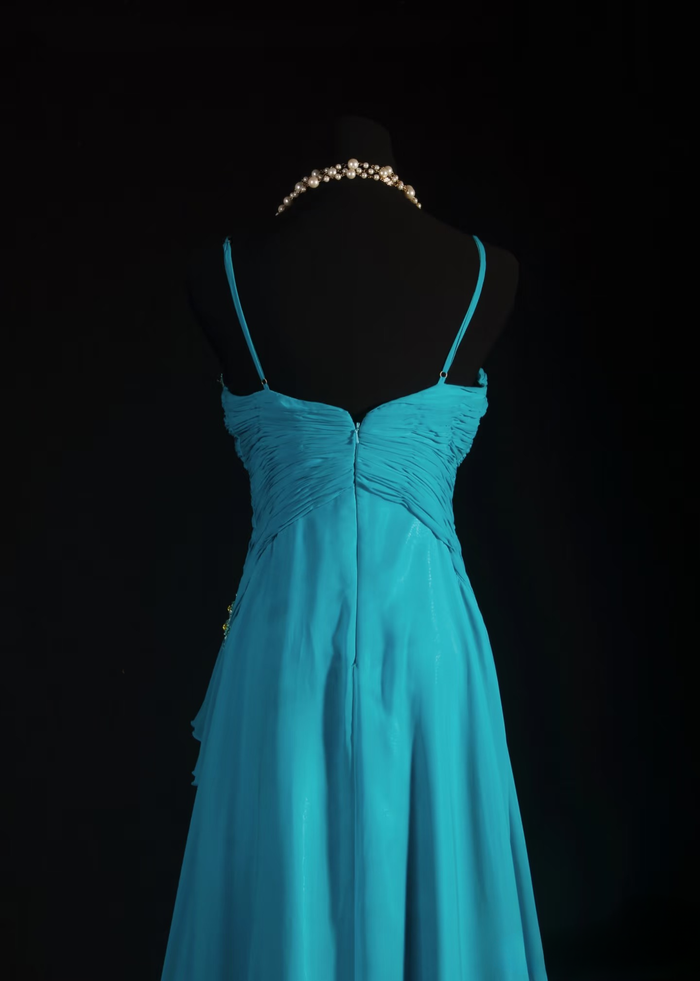 Retro Prom Dresses A Line Spaghetti Strap Blue Chiffon Vintage Fashion Long Prom Dresses Party Gowns AU010