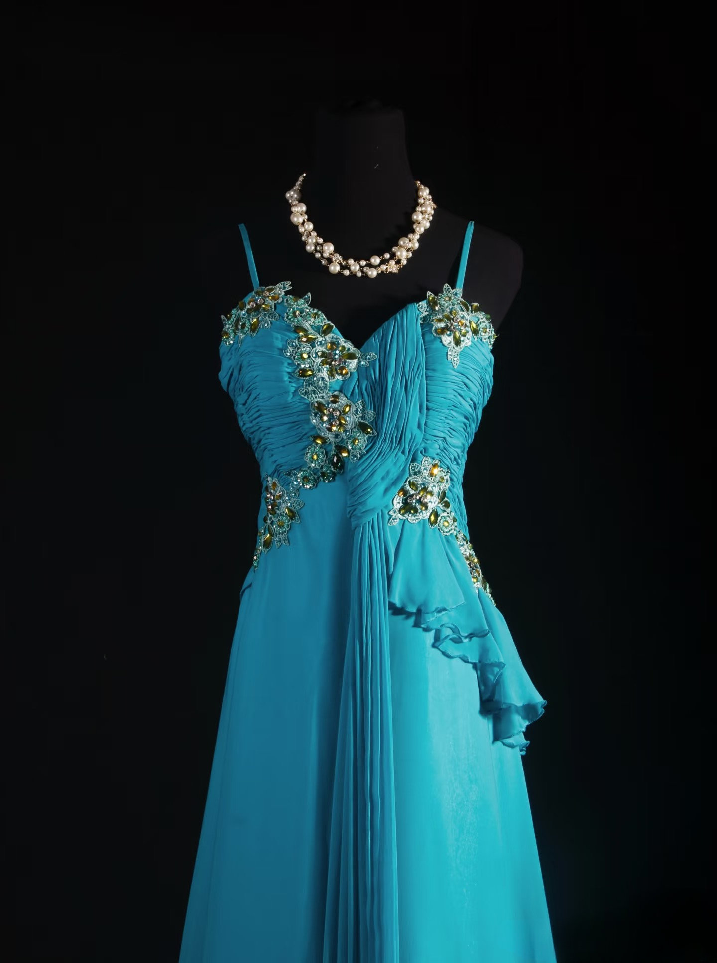 Retro Prom Dresses A Line Spaghetti Strap Blue Chiffon Vintage Fashion Long Prom Dresses Party Gowns AU010