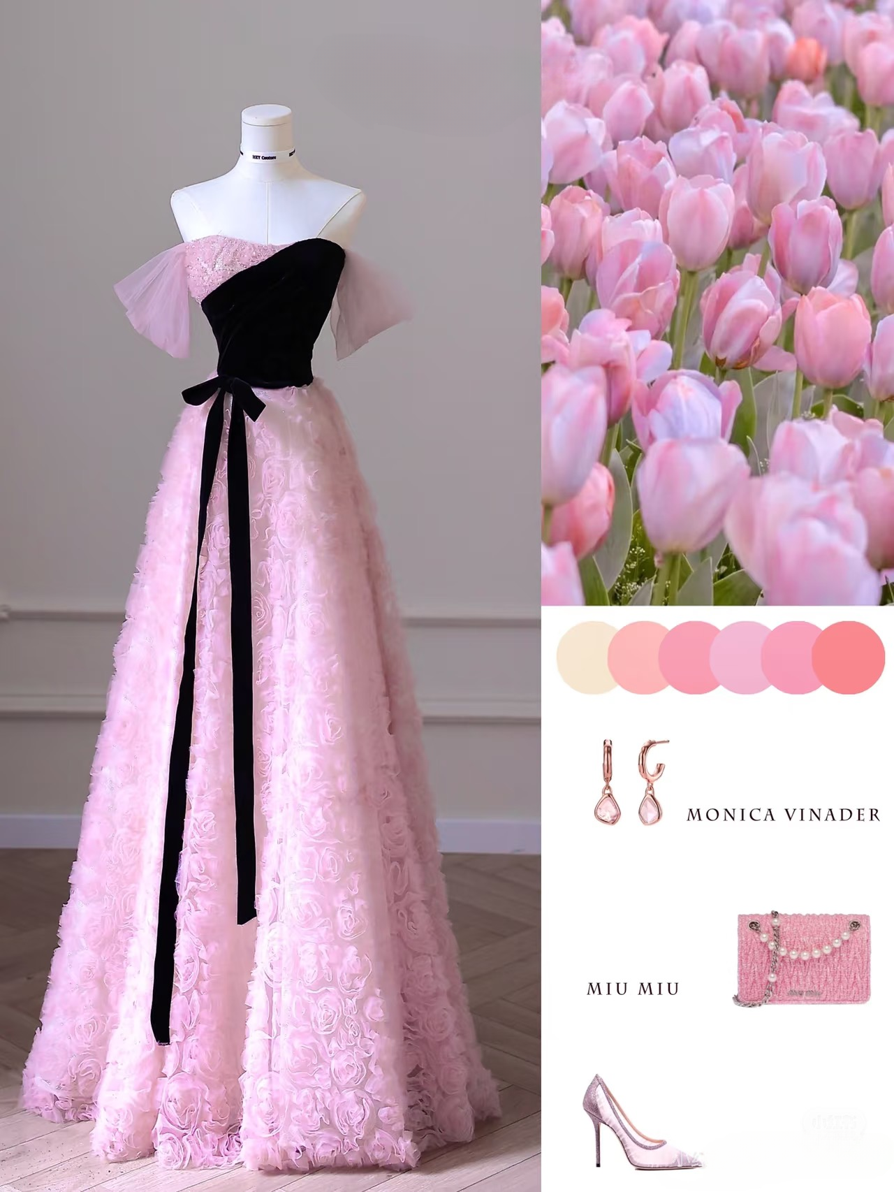 Elegant A Line Strapless Sleeveless Pink Flowers Tulle Floor Length Amazing Prom Dress Inspiration Ideas Prom Inspo Dresses Graduation Dress AU011