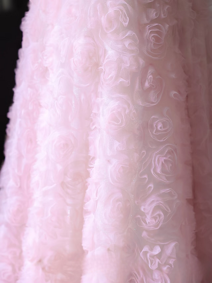 Elegant A Line Strapless Sleeveless Pink Flowers Tulle Floor Length Amazing Prom Dress Inspiration Ideas Prom Inspo Dresses Graduation Dress AU011