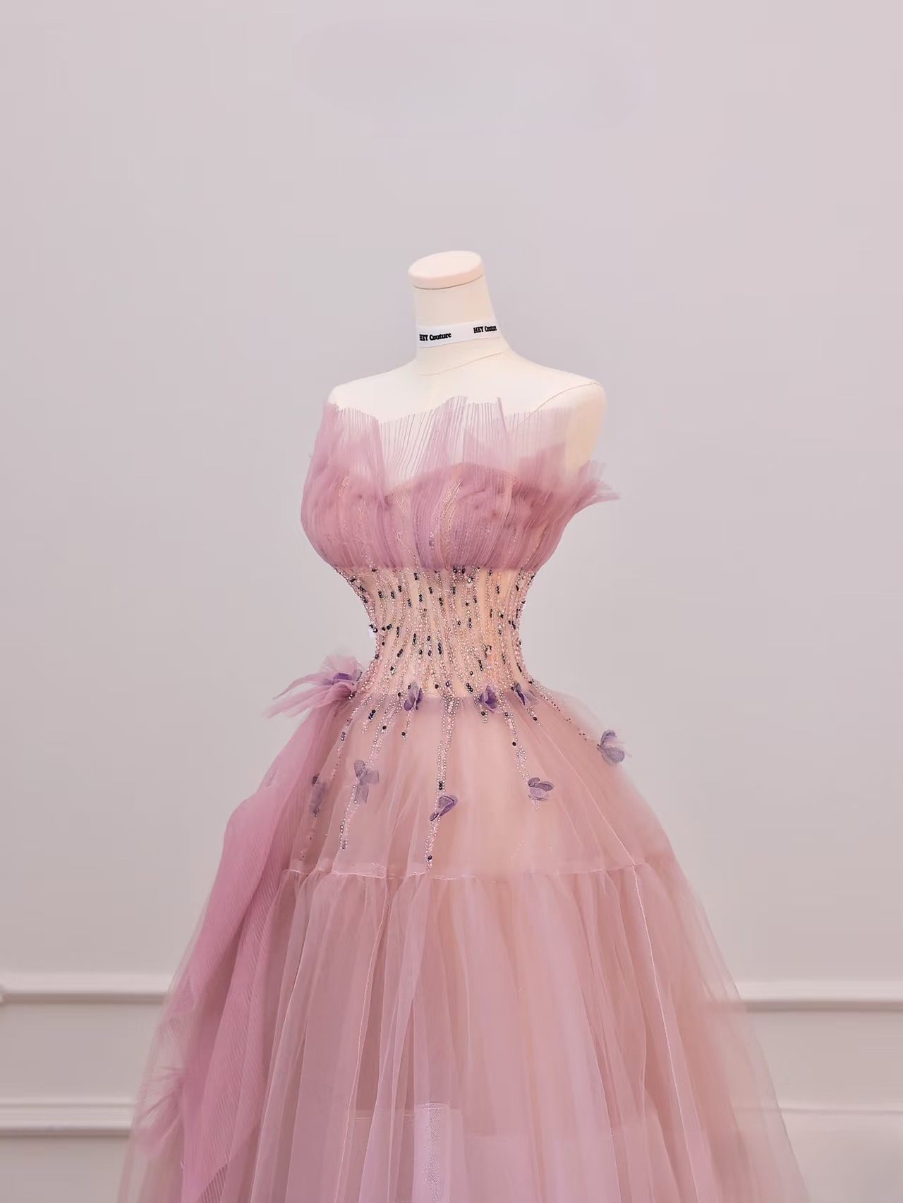 Elegant Ball Gown Strapless Sleeveless Pink Tulle Floor Length Amazing Prom Dress Inspiration Ideas Prom Inspo Dresses Graduation Dress AU012