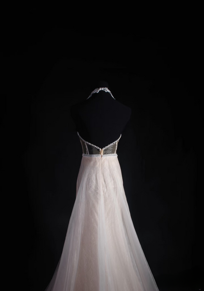 Retro Prom Dresses A Line Halter White Tulle Lace Vintage Long Prom Dresses Party Gowns AU012