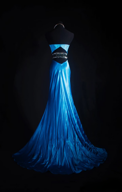 Vintage Mermaid Sweetheat Royal Blue Backless 90s Satin Inspiration Long Prom Dresses Evening Party Dress Prom Gowns AU013