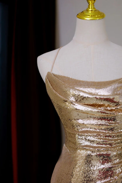 Sexy Mermaid Halter Gold Sequin Prom Dresses Long Party Dress 21st Birthday Outfits Formal Dress AU014