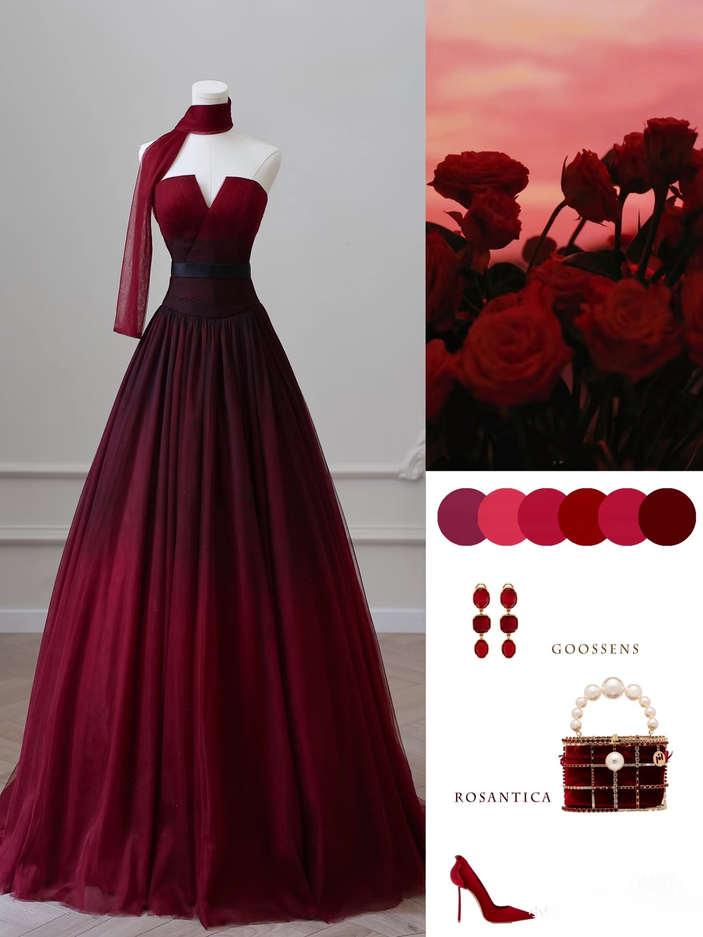 Elegant Ball Gown Strapless Sleeveless Burgundy Tulle Floor Length Amazing Prom Dress Inspiration Ideas Prom Inspo Dresses Graduation Dress AU016