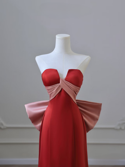 Elegant Mermaid Strapless Sleeveless Rust Red Satin Floor Length Amazing Prom Dress Inspiration Ideas Prom Inspo Dresses Graduation Dress AU017