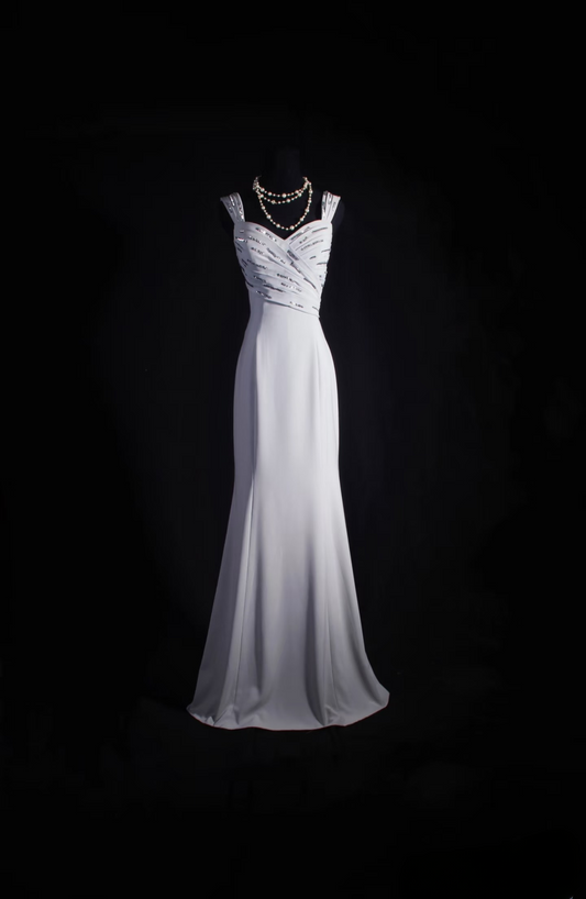 Vintage Mermaid Sweetheat Silver Gray 80s Satin Inspiration Long Prom Dresses Evening Party Dress Prom Gowns AU017