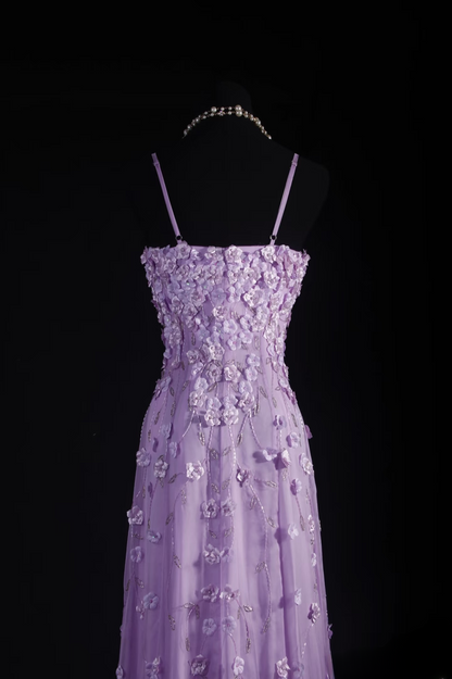 Retro Prom Dresses A Line Spaghetti Strap Lilac Tulle Vintage Fashion Long Prom Dresses Party Gowns AU019