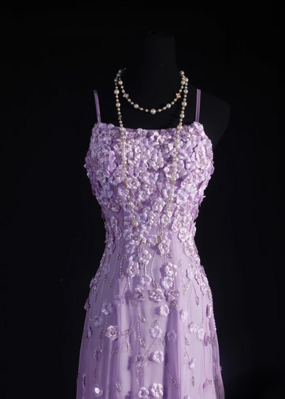 Retro Prom Dresses A Line Spaghetti Strap Lilac Tulle Vintage Fashion Long Prom Dresses Party Gowns AU019