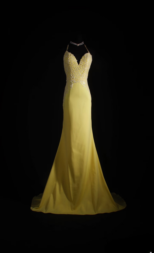 Retro Prom Dresses Mermaid Spaghetti Strap Yellow Backless Chiffon Vintage Fashion Long Prom Dresses Party Gowns AU020