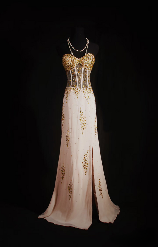 Retro Prom Dresses Mermaid Sweetheart 80s With Gold Beads Chiffon Vintage Fashion Long Prom Dresses Party Gowns AU021