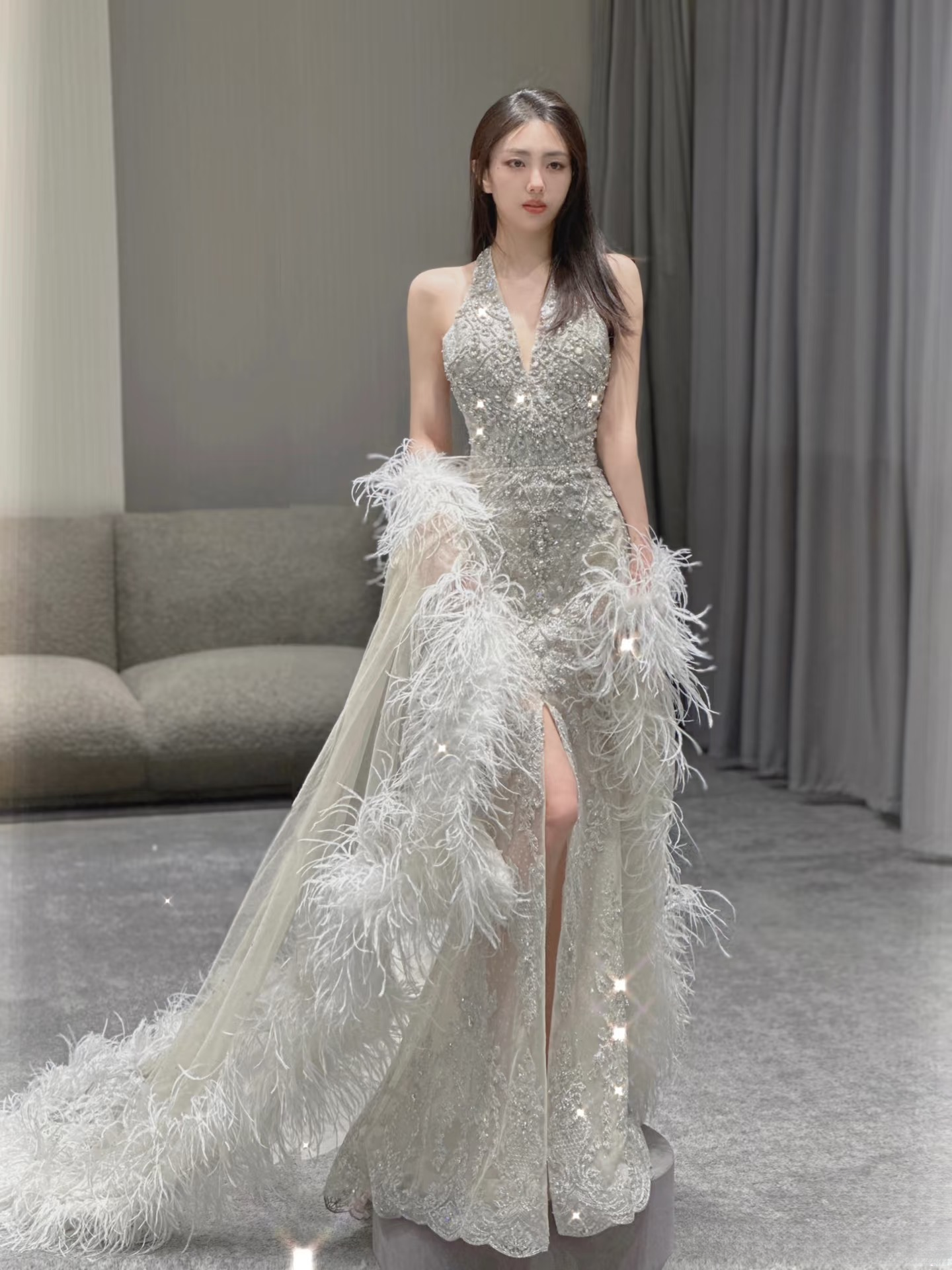 Sexy Mermaid Halter Neck Sleeveless Sequin Silver Floor Length Stunning Prom Dresses 2026 Inspiration Prom Dress Princess Graduation Dress AU022