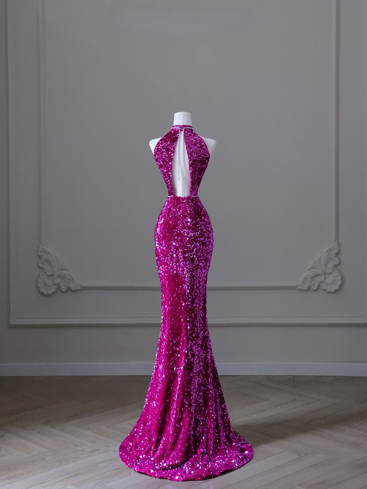 Sexy Mermaid Halter Neck Sleeveless Sequin Floor Length Stunning Prom Dresses 2026 Inspiration Prom Dress Princess Graduation Dress AU023