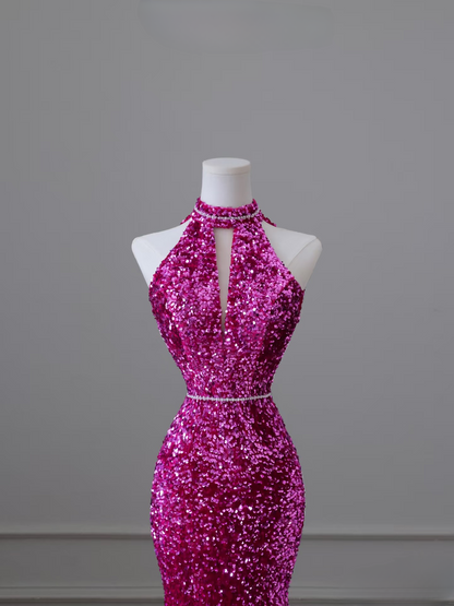 Sexy Mermaid Halter Neck Sleeveless Sequin Floor Length Stunning Prom Dresses 2026 Inspiration Prom Dress Princess Graduation Dress AU023